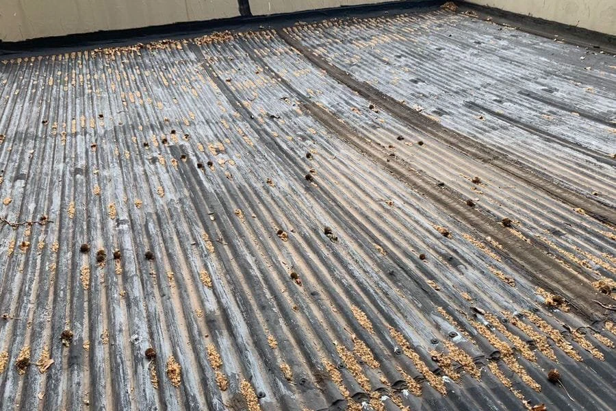 Corrugated roof waterproofing Johannesburg image showing ageing corrugated roof sheets with surface wear and possible leak points