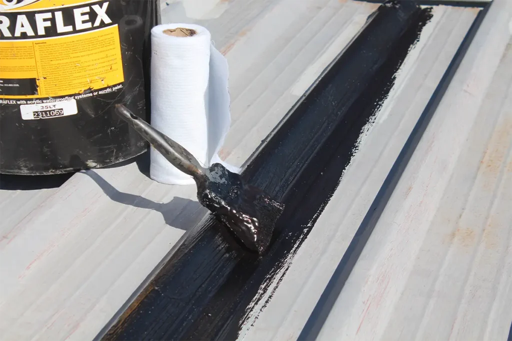 Daraflex waterproofing Westcliff materials with fabric reinforcement ready for roof application