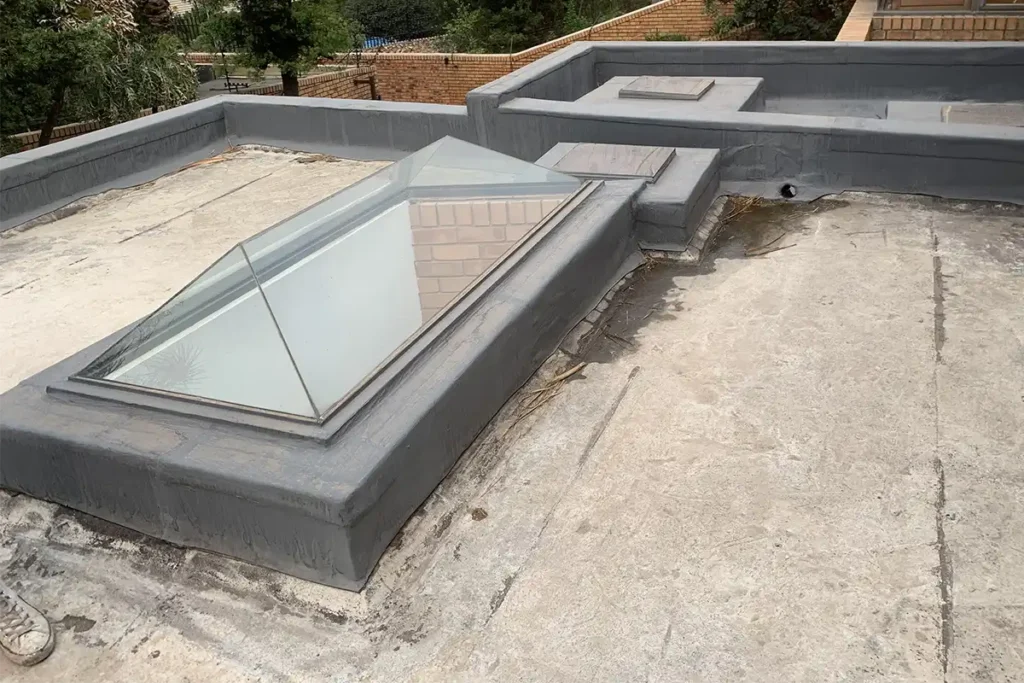 Roof waterproofing Bedfordview skylight and ageing roof before waterproofing
