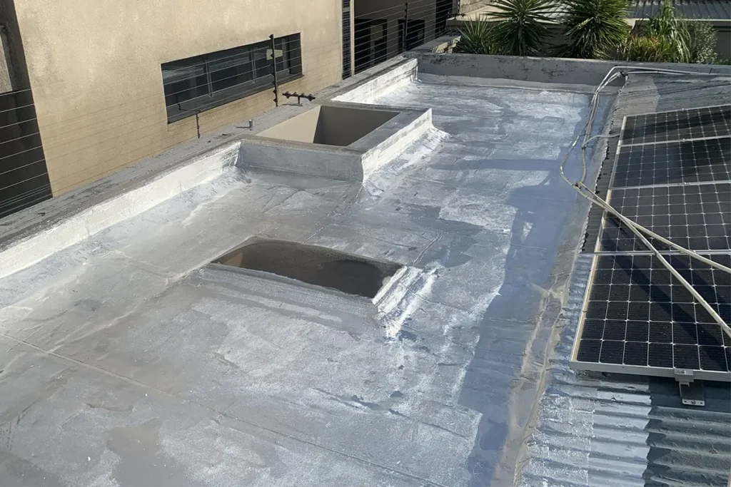 Skylight waterproofing Parkhurst completed on larger flat roof section with silver coating