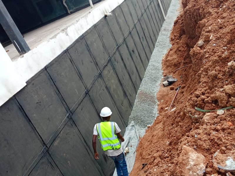 TM Waterproofing applying waterproofing membrane on the walls of a luxury Sandton home for wall tanking.